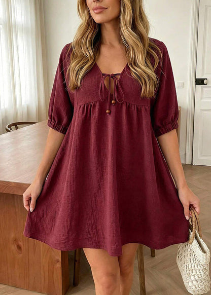 Women's Mid-Length Dress V Neck Tie Lace Half Sleeve 2