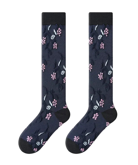 Women's Mid Calf Socks Jacquard Patchwork Style 4