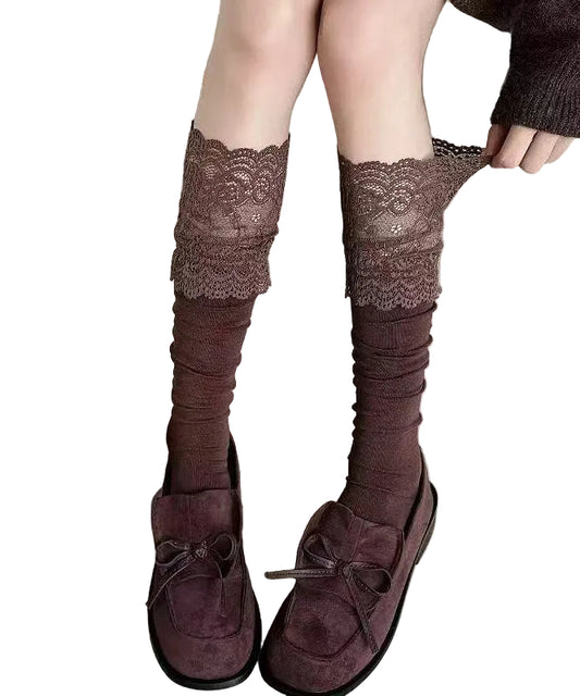 Women's Mid Calf Socks Lace Patchwork Style 0