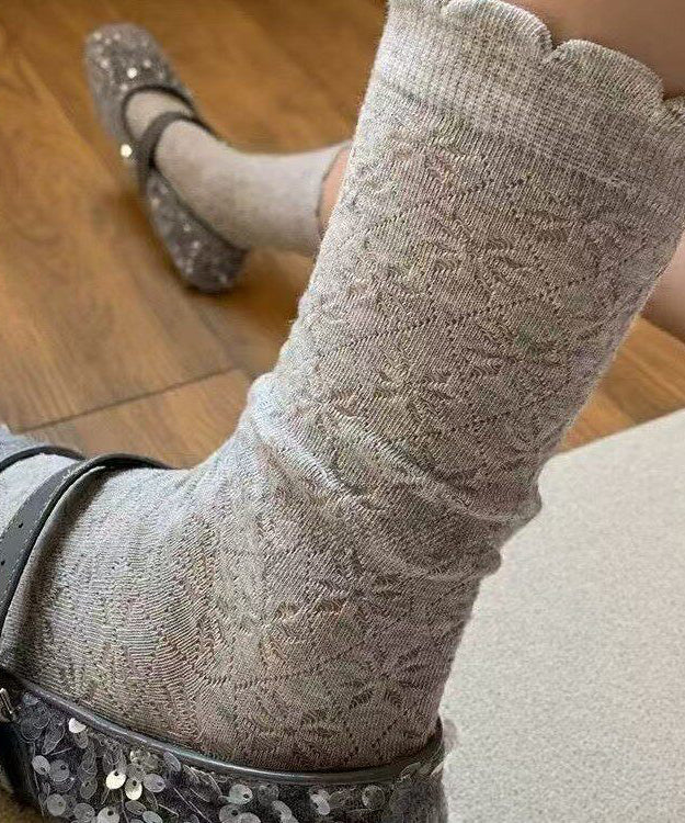 Women's Mid Calf Socks Ruffled Jacquard Design 0