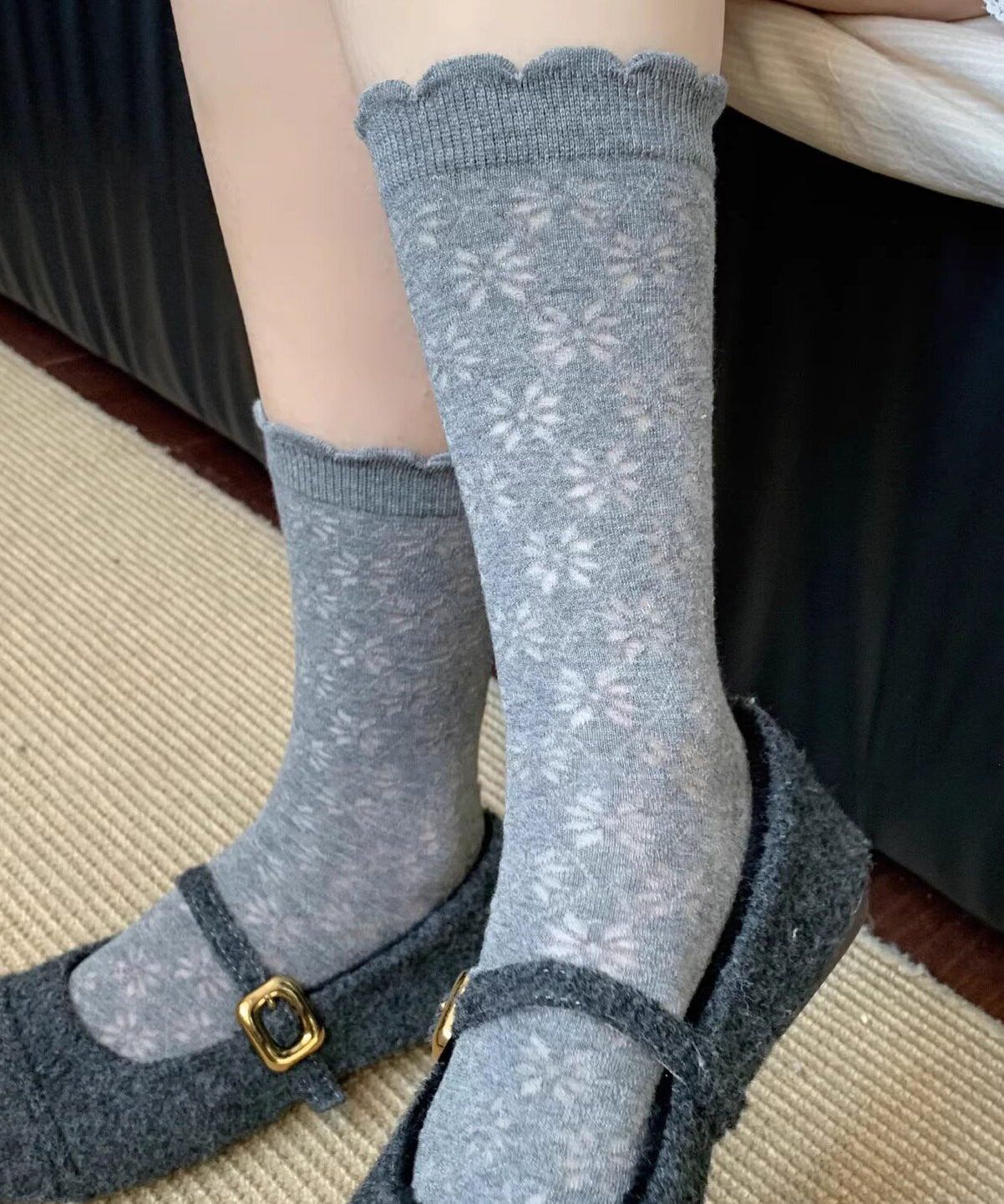 Women's Mid Calf Socks Ruffled Jacquard Design 1