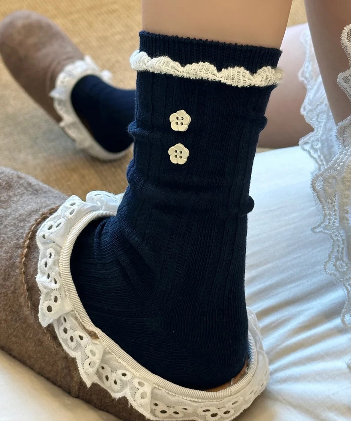 Women's Mid Calf Socks with Button Detail 0