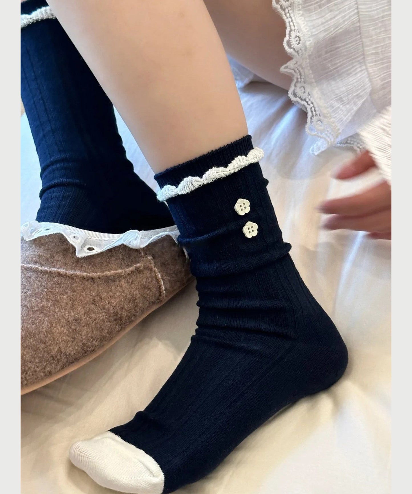 Women's Mid Calf Socks with Button Detail 2