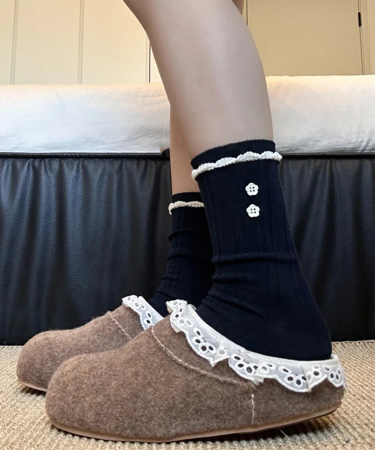 Women's Mid Calf Socks with Button Detail 3