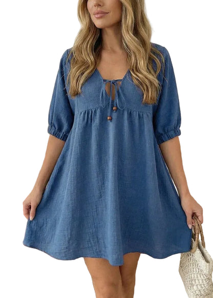 Women's Mid Dress Boho Patchwork Style 0