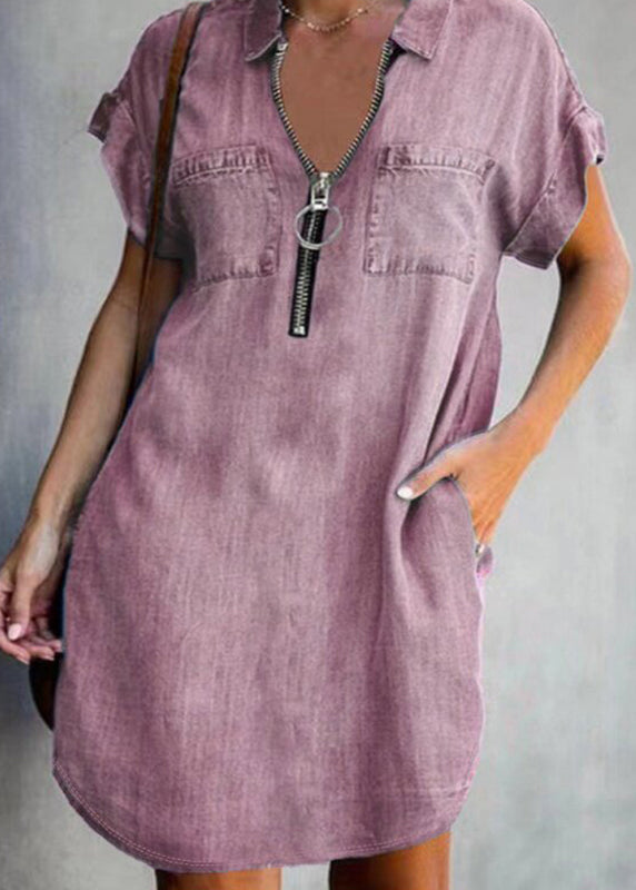 Women's Mid Dress Casual Patchwork Peter Pan Collar Short Sleeve 1