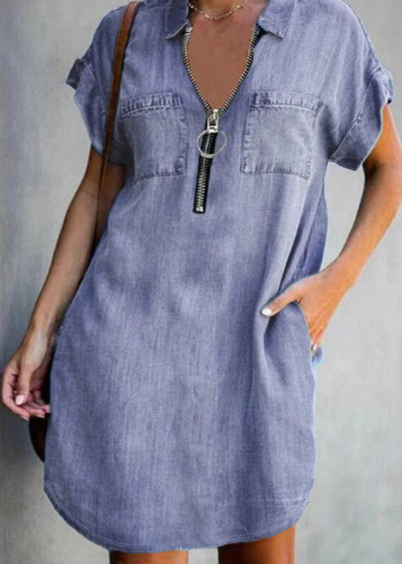 Women's Mid Dress Casual Patchwork Peter Pan Collar Short Sleeve 2