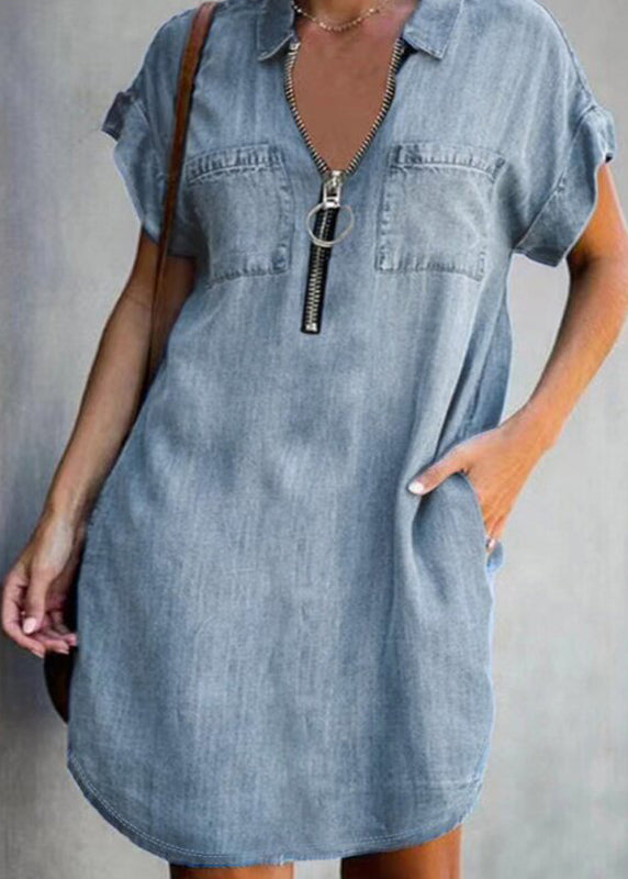 Women's Mid Dress Casual Patchwork Peter Pan Collar Short Sleeve 3