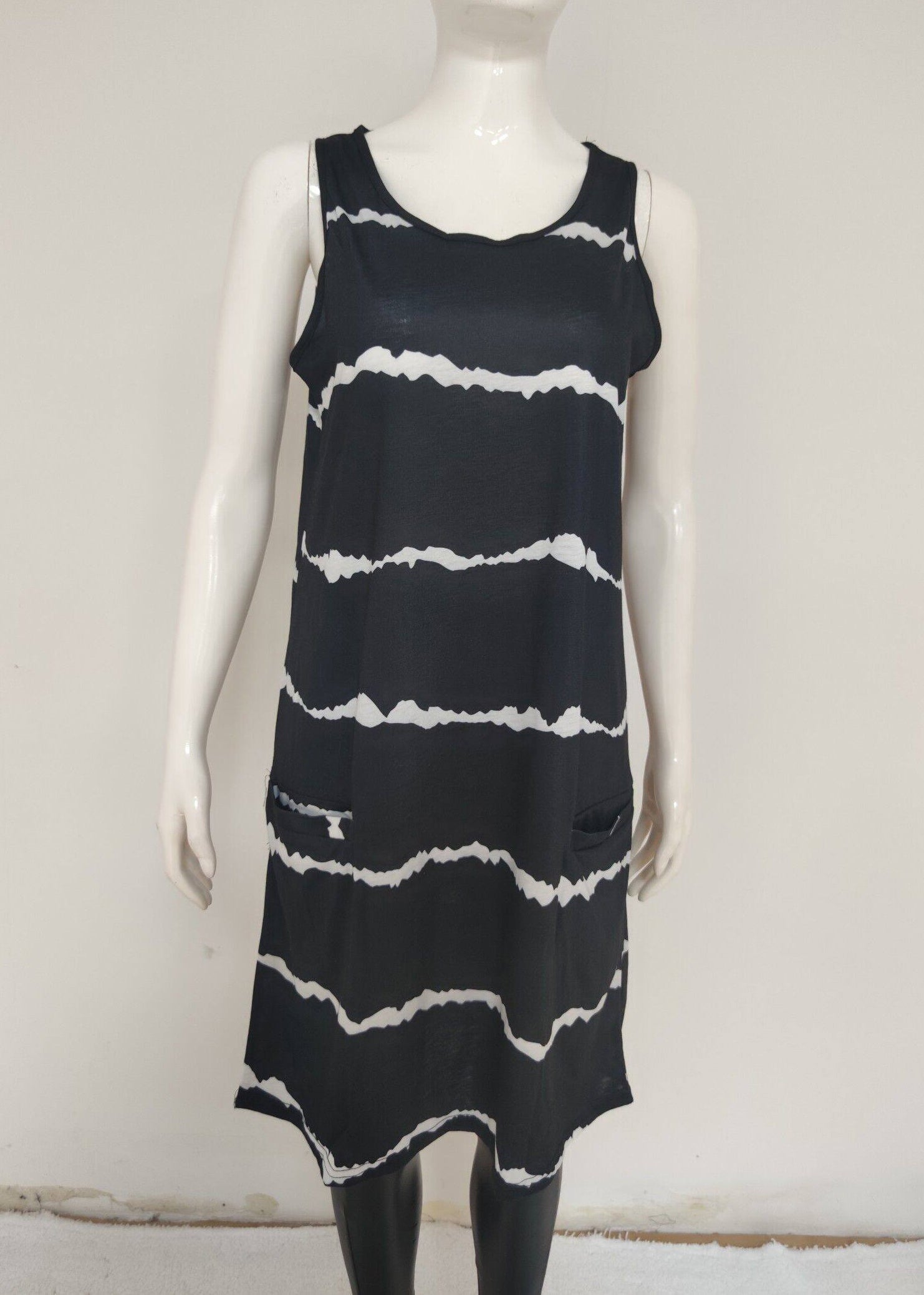 Women's Mid Dress Loose Fit Striped with Pockets 2