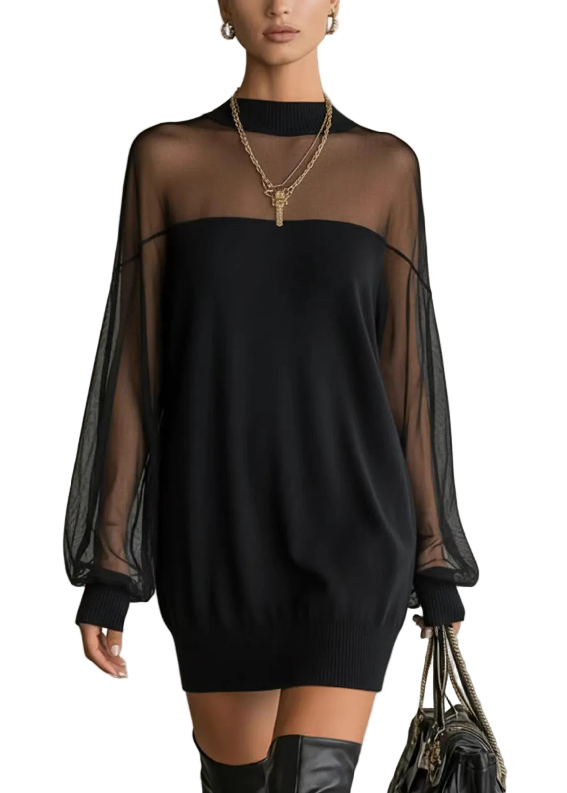 Women's Mid Dress O-Neck Patchwork Style 0