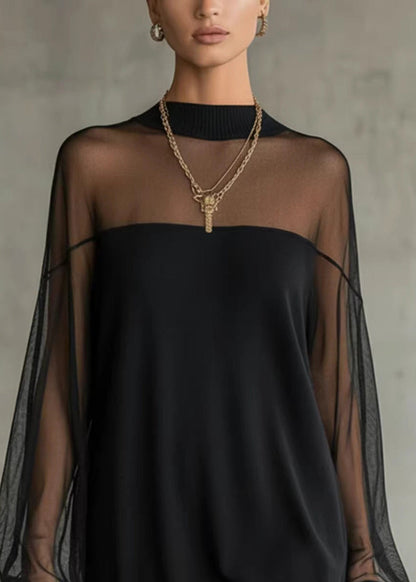 Women's Mid Dress O-Neck Patchwork Style 1