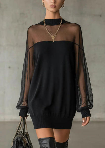 Women's Mid Dress O-Neck Patchwork Style 2