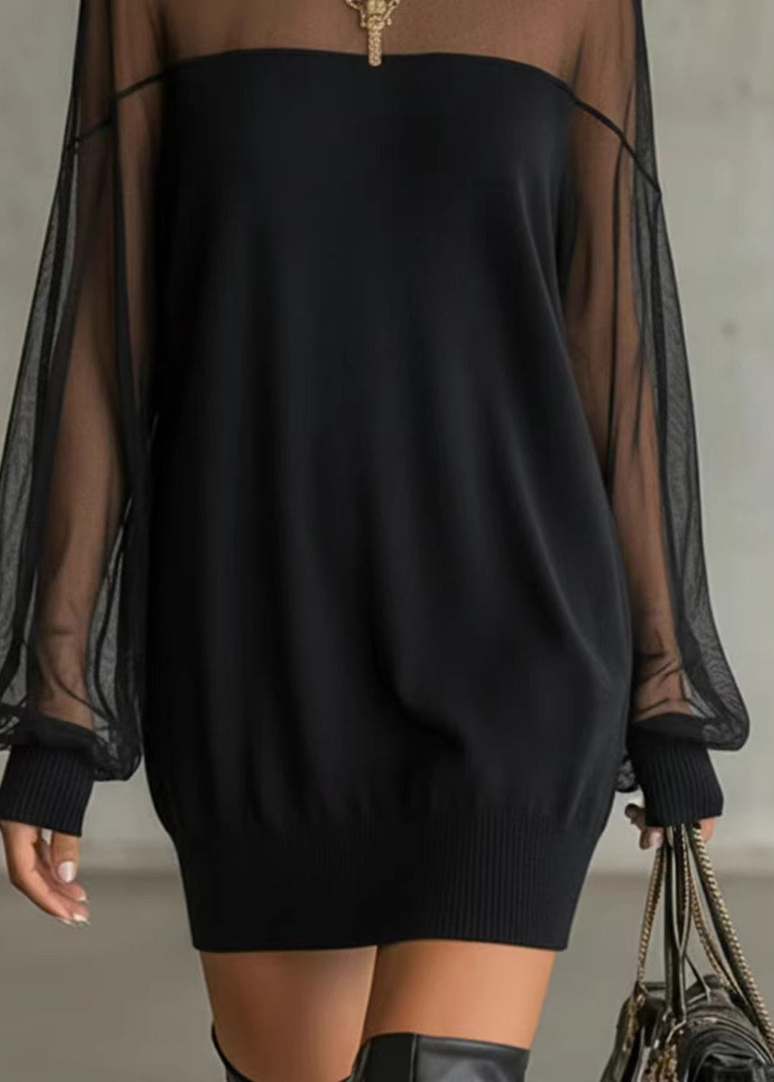 Women's Mid Dress O-Neck Patchwork Style 3