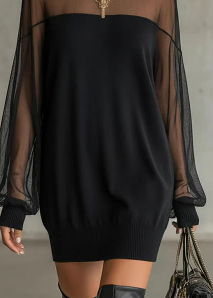 Women's Mid Dress O-Neck Patchwork Style 3