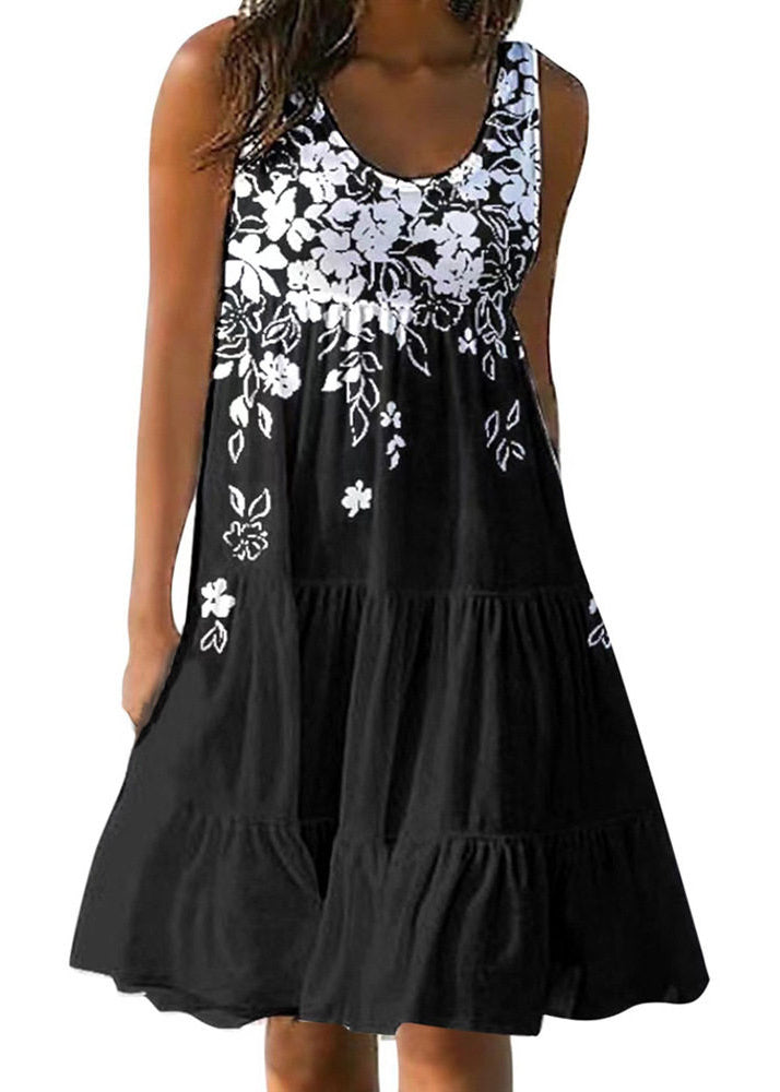 Women's Mid Dress O-Neck Printed Holiday Style 0