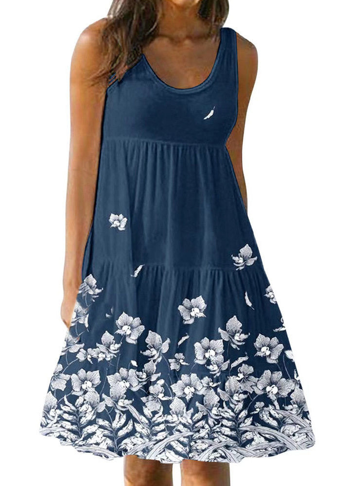 Women's Mid Dress O-Neck Printed Holiday Style 1