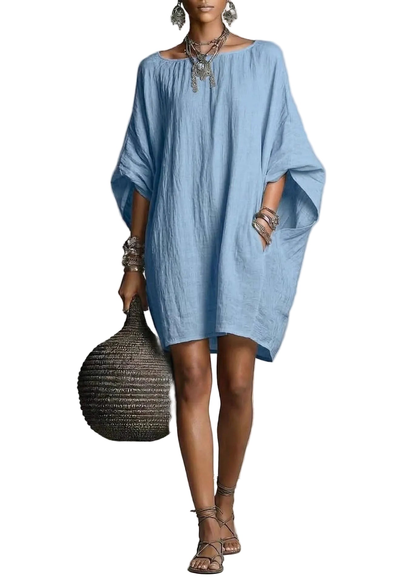 Women's Mid Dress Oversized Batwing Sleeve Casual Style 0