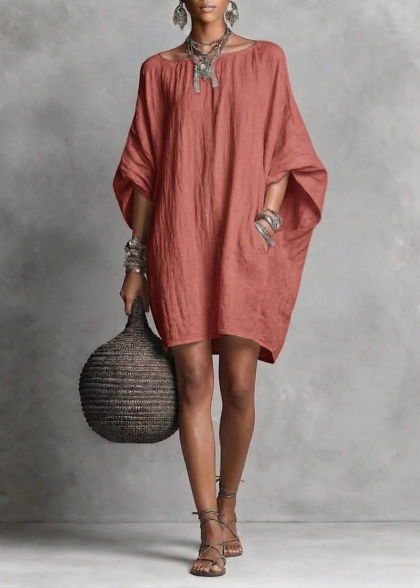 Women's Mid Dress Oversized Batwing Sleeve Casual Style 3