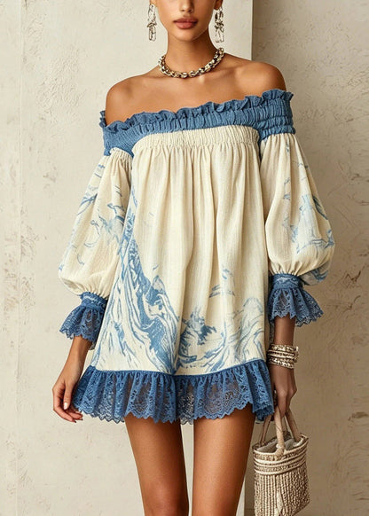 Women's Mid Dress Sleeveless Patchwork Print Slash Neck 0