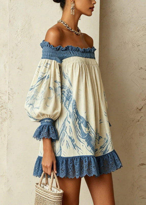 Women's Mid Dress Sleeveless Patchwork Print Slash Neck 1
