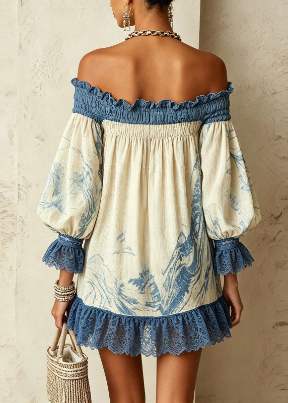 Women's Mid Dress Sleeveless Patchwork Print Slash Neck 2