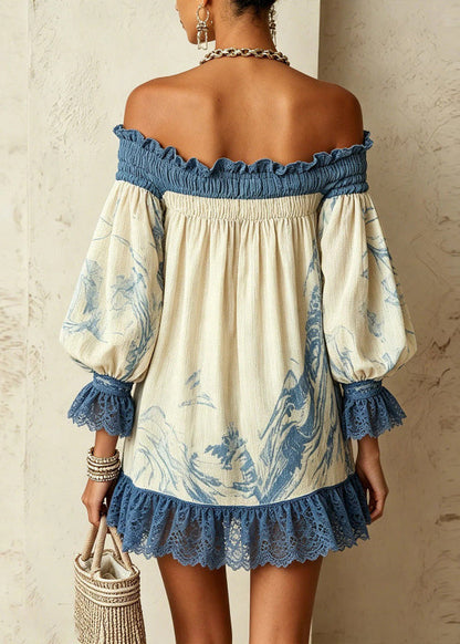 Women's Mid Dress Sleeveless Patchwork Print Slash Neck 2