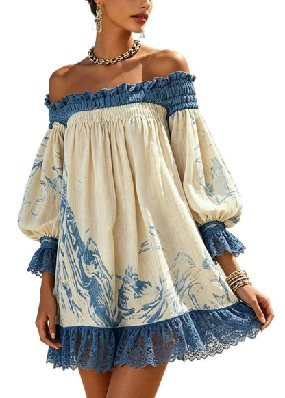 Women's Mid Dress Sleeveless Patchwork Print Slash Neck 4