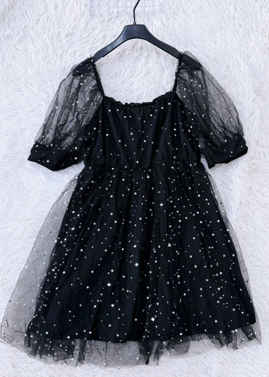 Women's Mid Dress Square Collar Patchwork Short Sleeve 1