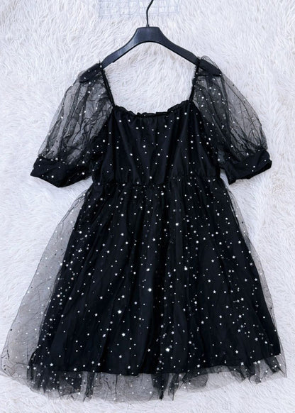 Women's Mid Dress Square Collar Patchwork Short Sleeve 1