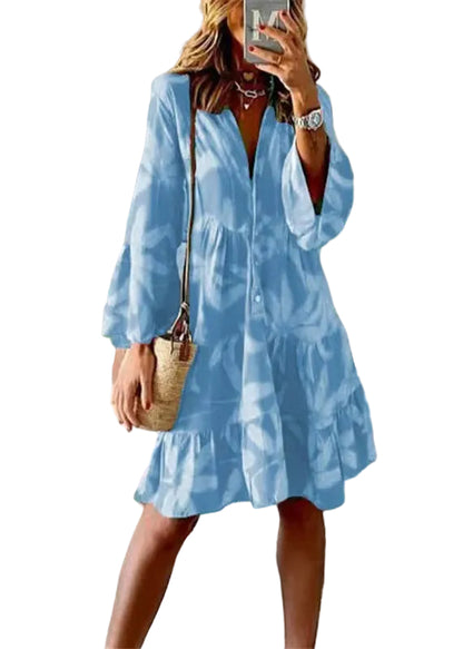 Women's Mid Dress V Neck Flare Sleeve Summer Style 0