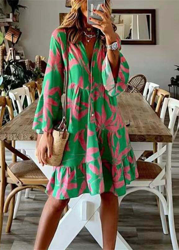 Women's Mid Dress V Neck Flare Sleeve Summer Style 2