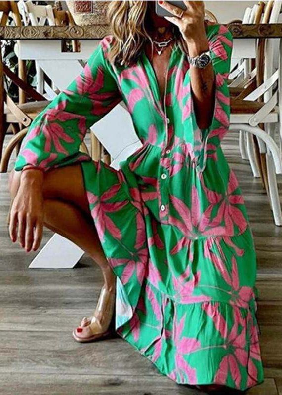 Women's Mid Dress V Neck Flare Sleeve Summer Style 4