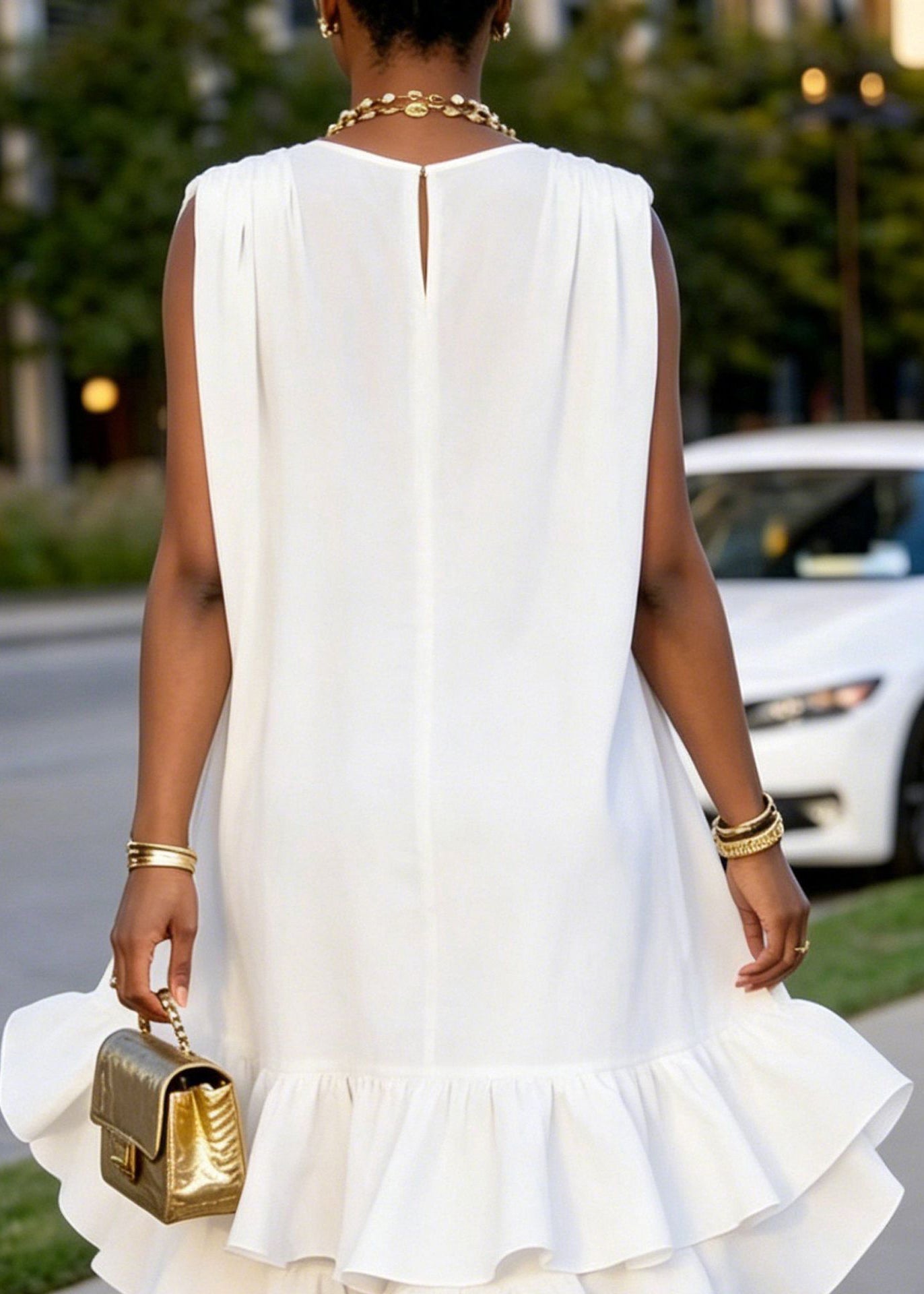Women's Mid Dress V Neck Ruffled Patchwork Style 2