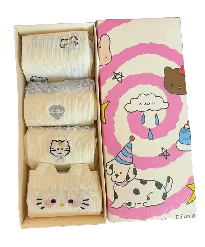 Women's Mid Socks Cartoon Cat Jacquard Design 0