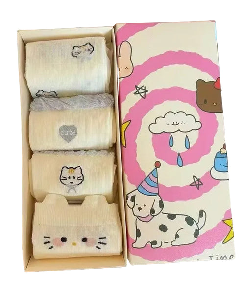 Women's Mid Socks Cartoon Cat Jacquard Design 0