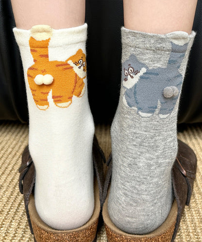 Women's Mid Socks Japanese Style Cat Design 0