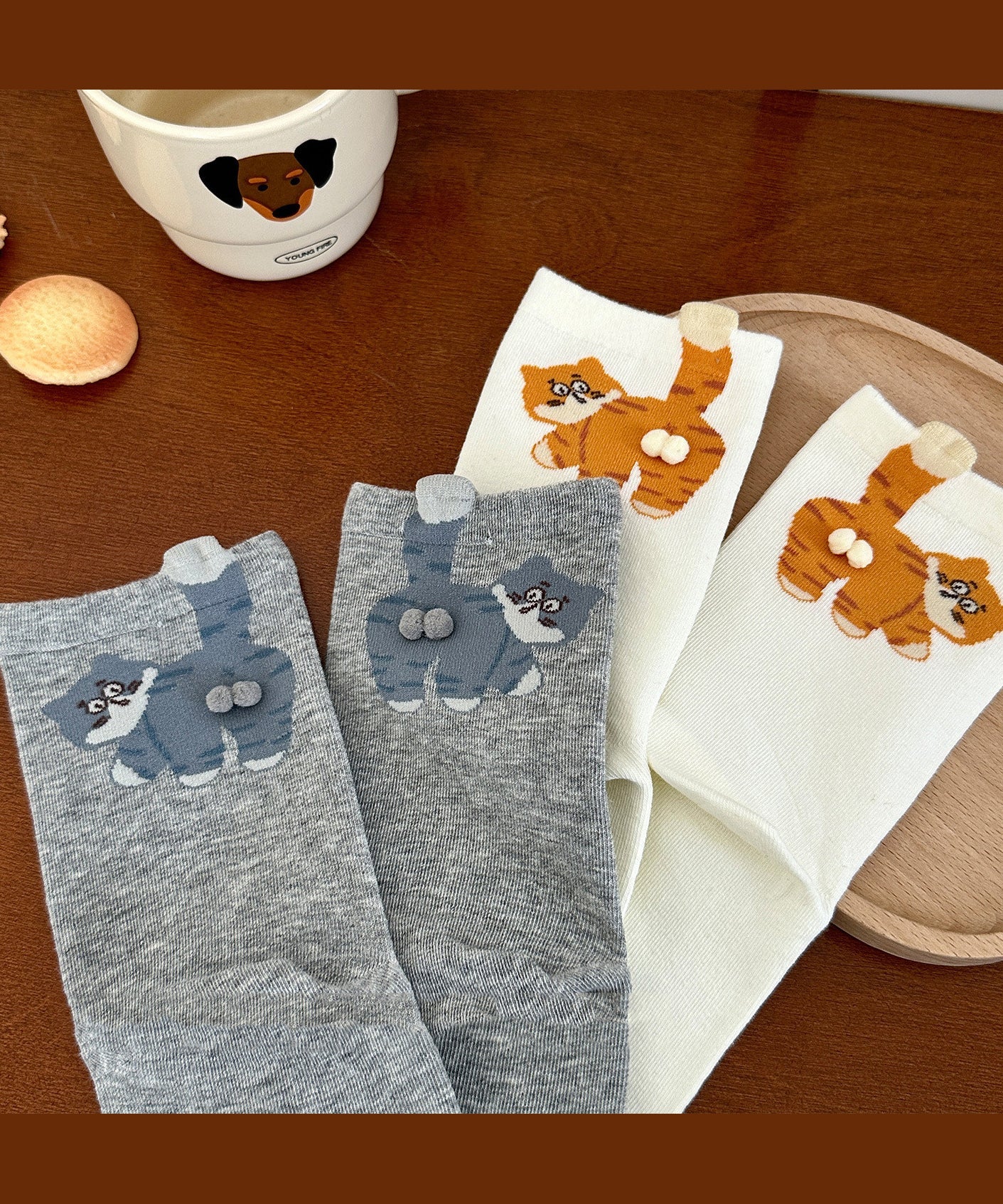 Women's Mid Socks Japanese Style Cat Design 3