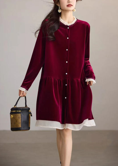 Women's Midi Dress Ruffled O-Neck Loose Fit 1