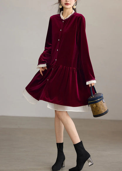 Women's Midi Dress Ruffled O-Neck Loose Fit 3
