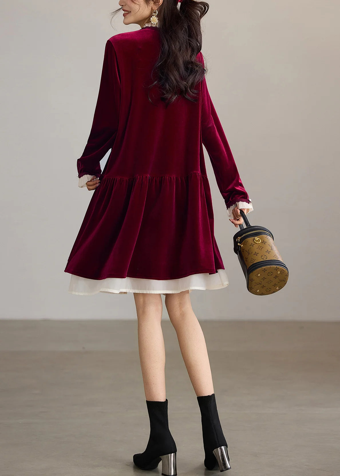 Women's Midi Dress Ruffled O-Neck Loose Fit 4