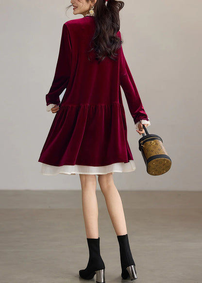 Women's Midi Dress Ruffled O-Neck Loose Fit 4