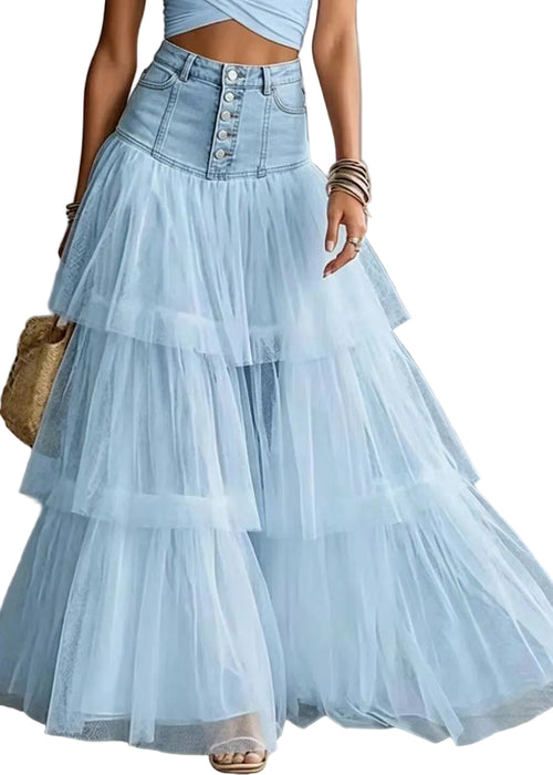Women's Midi Skirt High Waist Patchwork Style 0