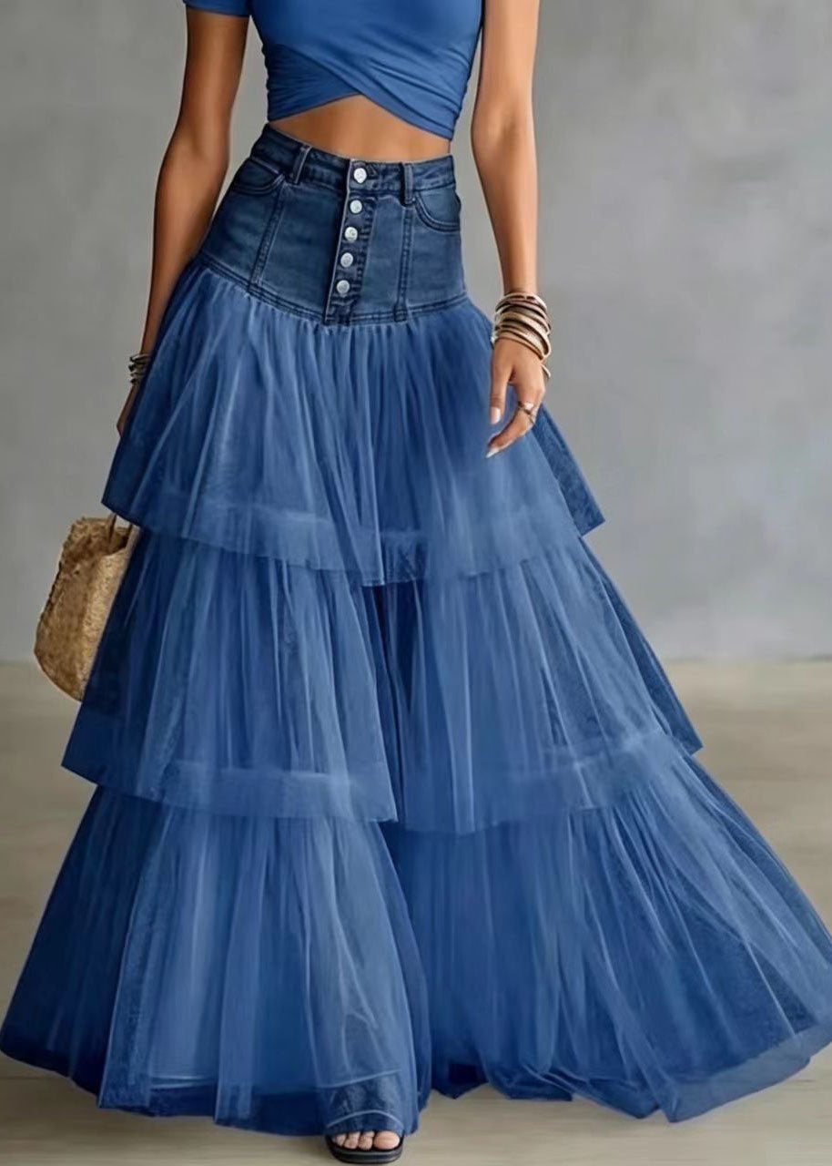 Women's Midi Skirt High Waist Patchwork Style 1