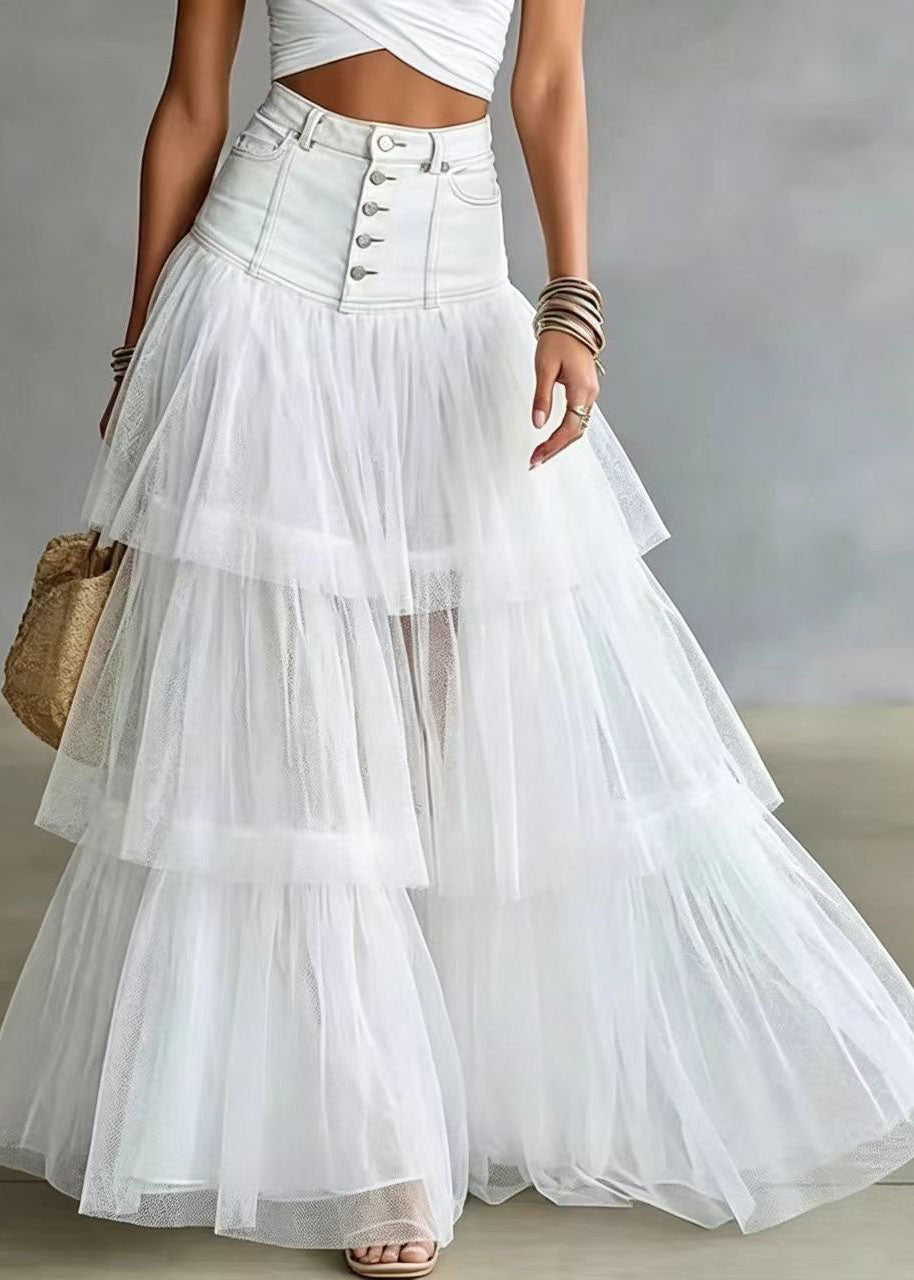 Women's Midi Skirt High Waist Patchwork Style 2