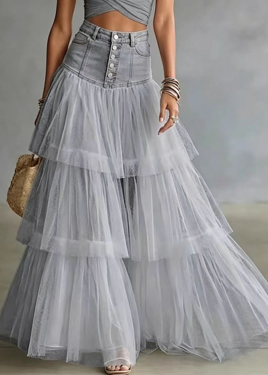 Women's Midi Skirt High Waist Patchwork Style 3