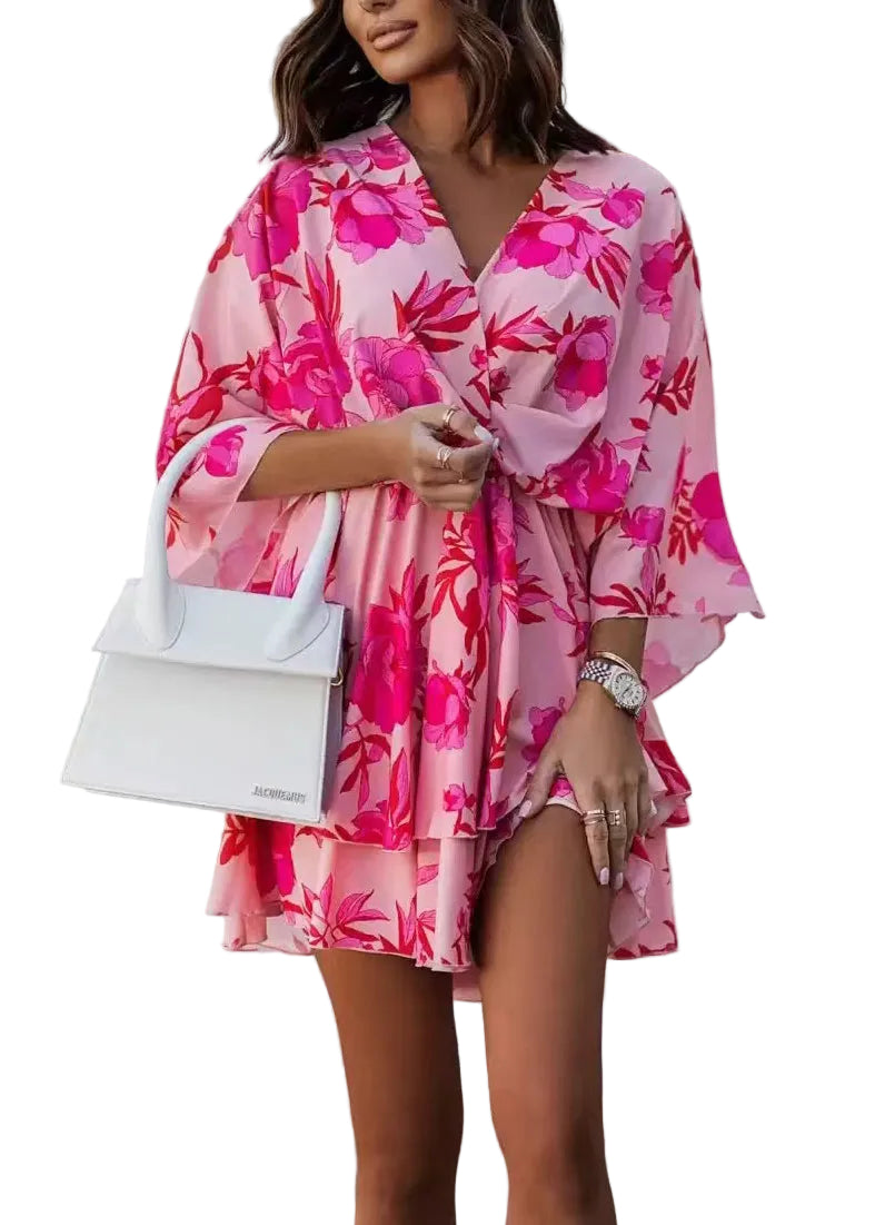 Women's Mini Dress Batwing Sleeve Printed 0