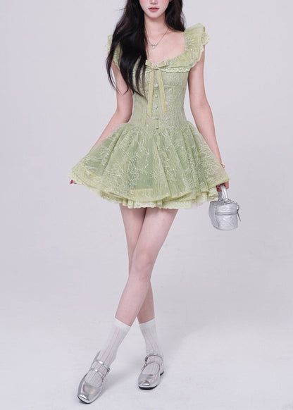 Women's Mini Dress Boho Style with Square Collar and Bow Detail 3