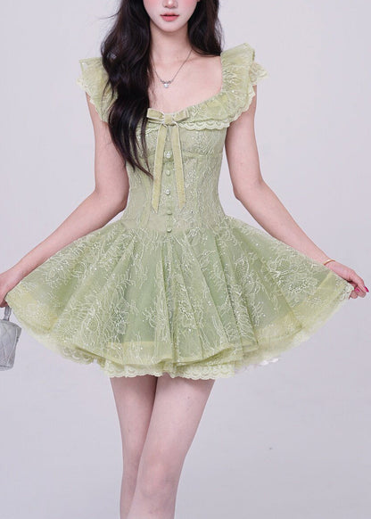 Women's Mini Dress Boho Style with Square Collar and Bow Detail 4