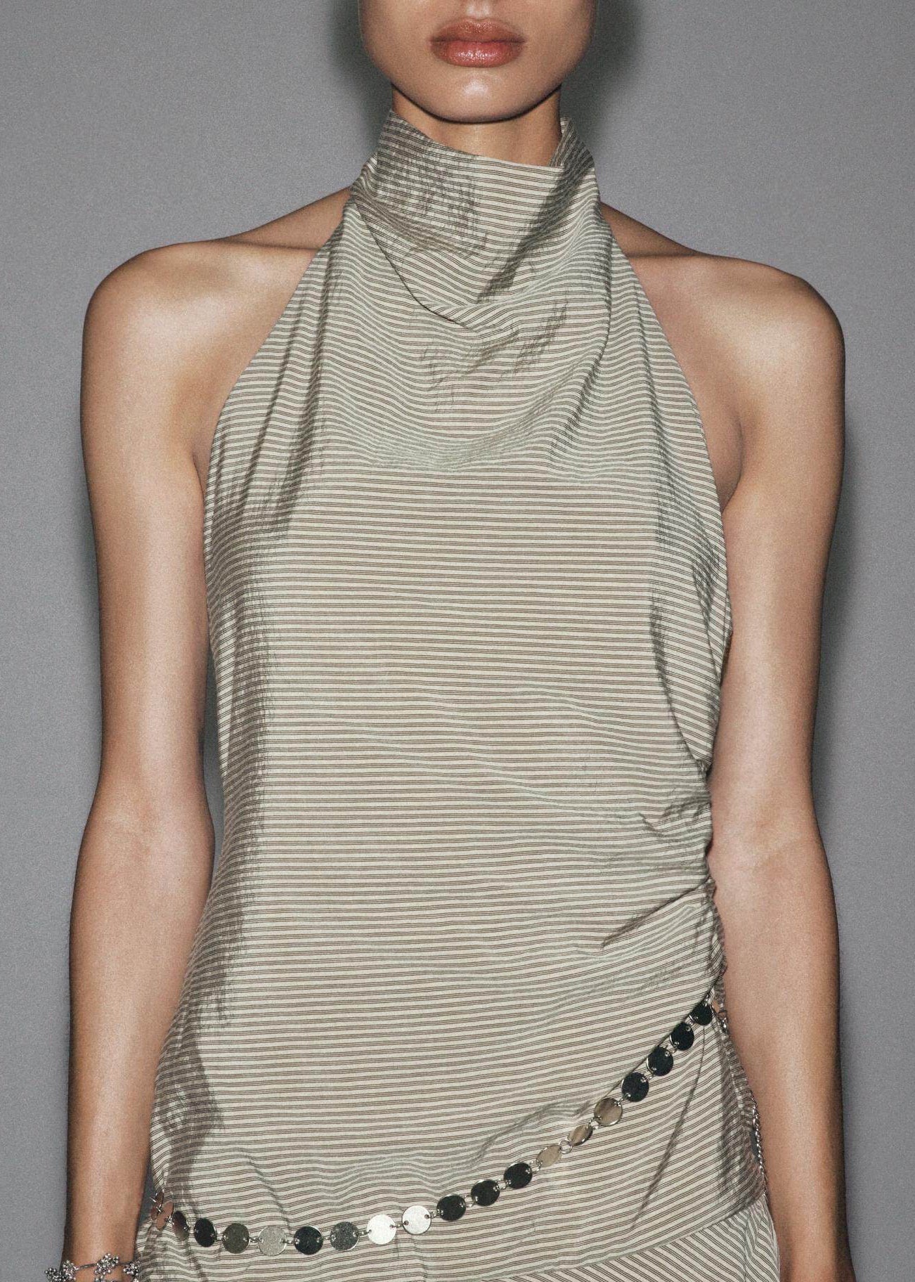 Women's Mini Dress Halter Striped Chain Detail 2