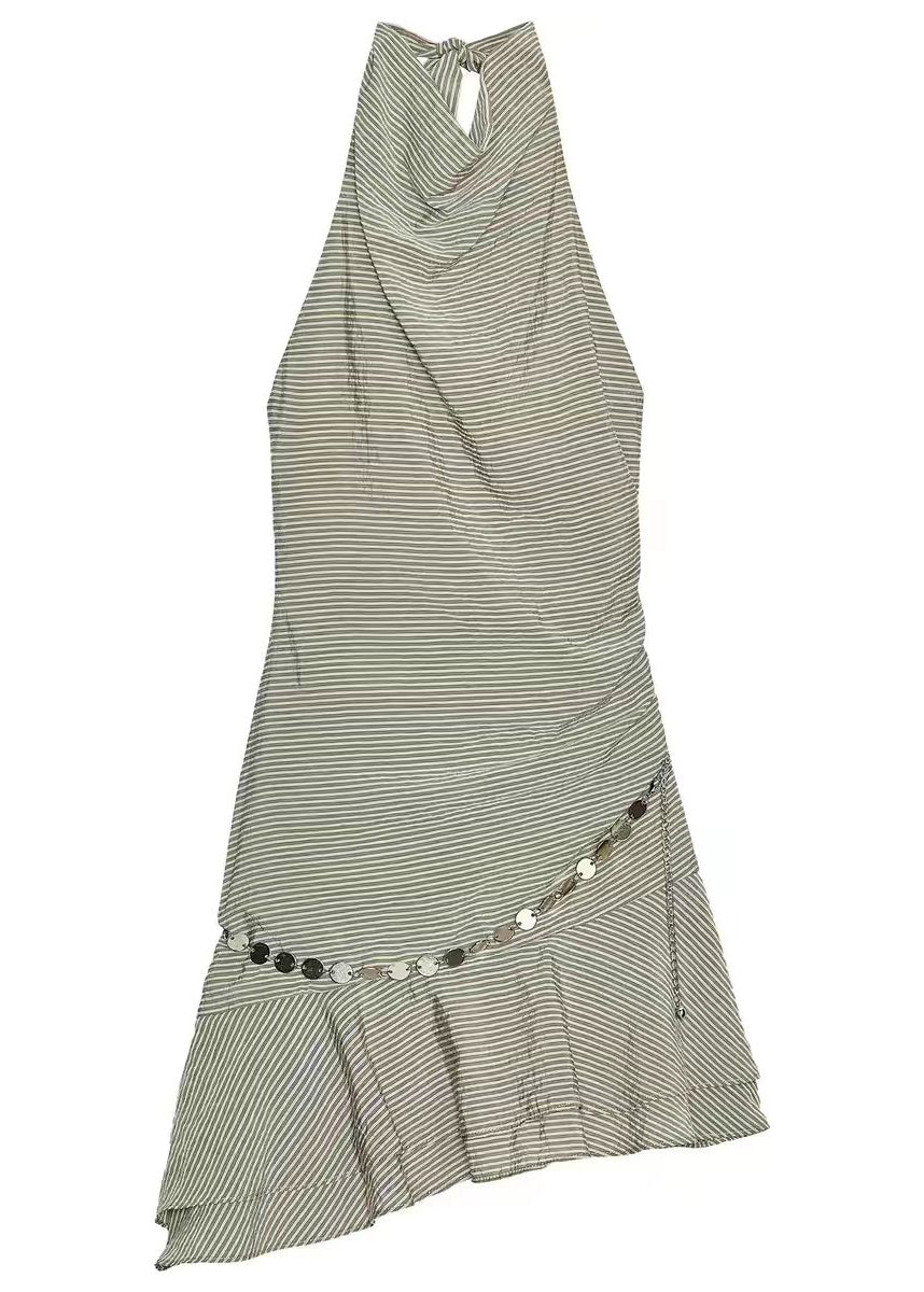 Women's Mini Dress Halter Striped Chain Detail 4